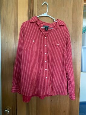 Ralph Lauren Red Striped Casual Button-Down Shirt
